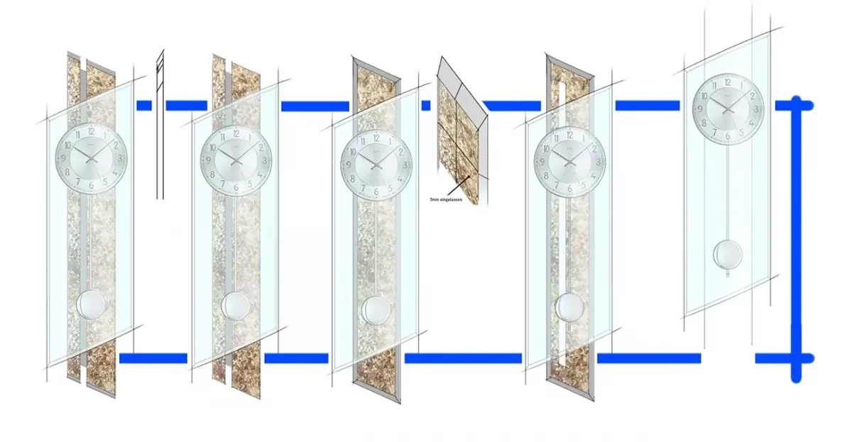 Illustration von Wanduhren und Blaupausen Design