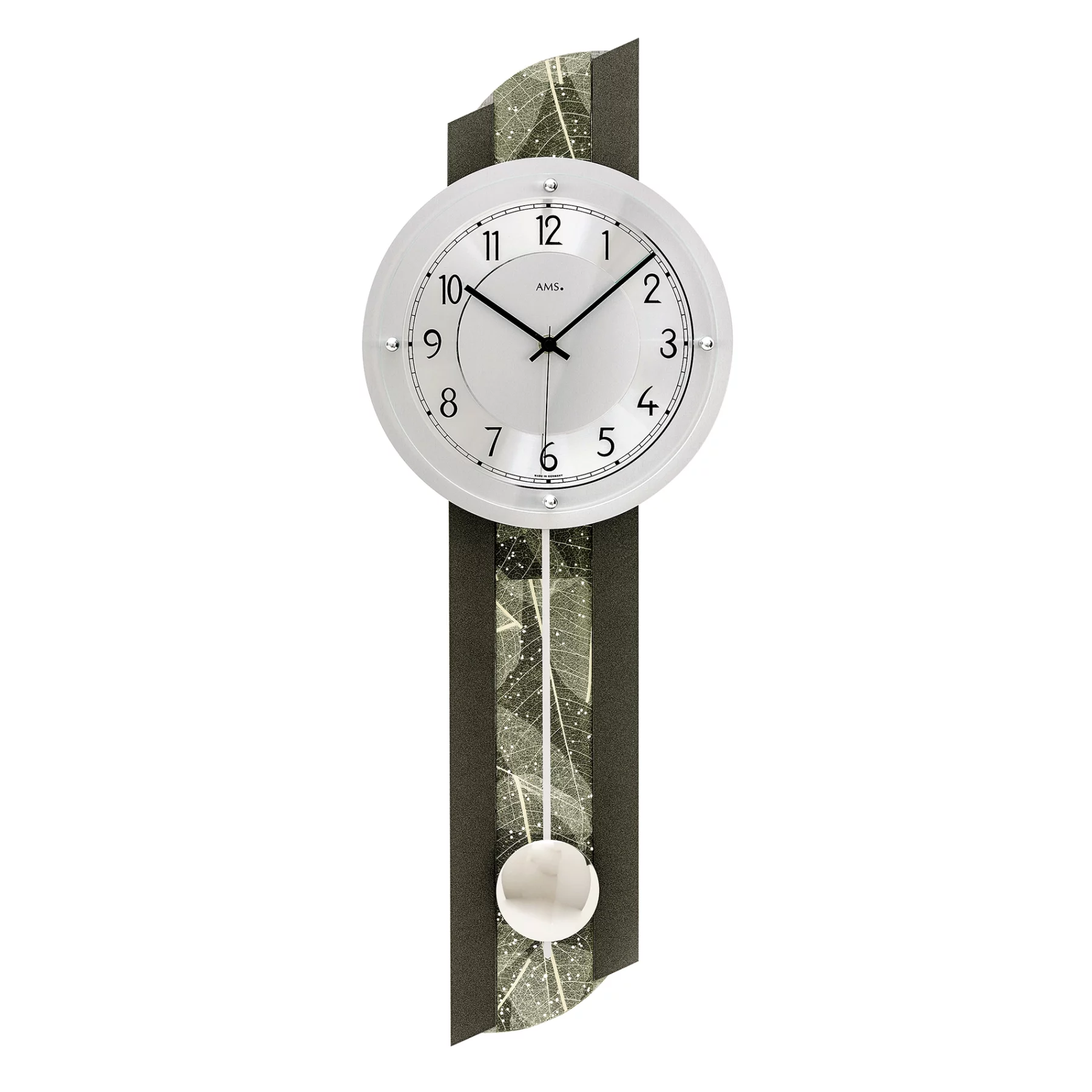 Moderne Wanduhr mit Pendel in grünem Design