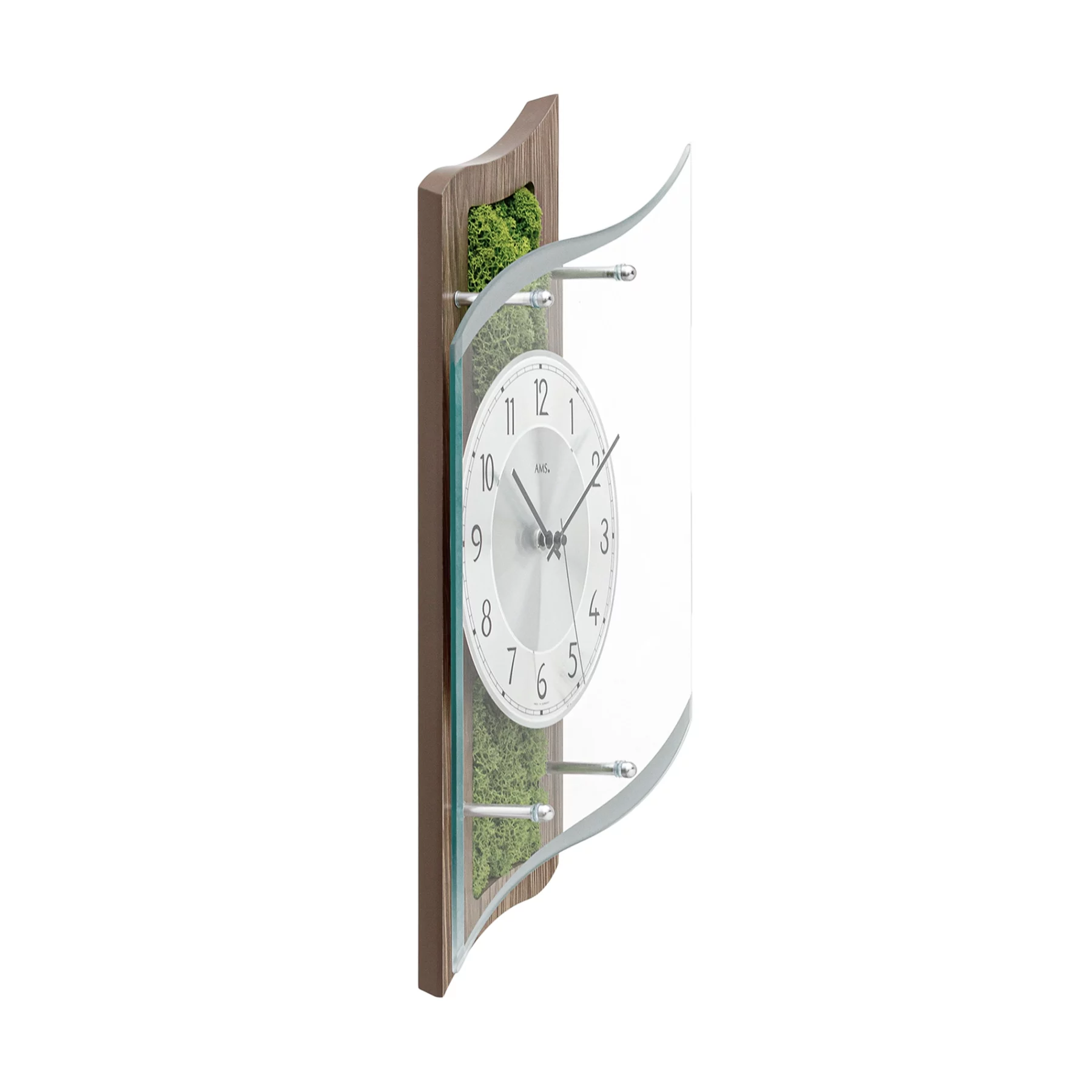 Moderne Wanduhr mit Holz und Glas in elegantem Design