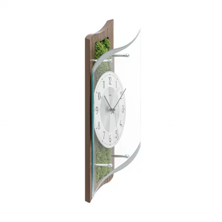 Moderne Wanduhr mit Holz und Glas in elegantem Design