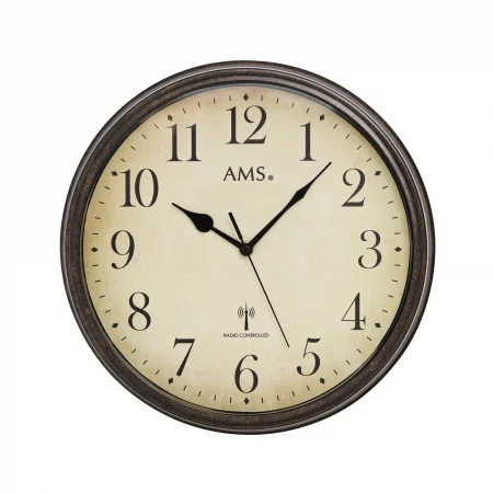 Vintage Wanduhr mit römischen Ziffern und braunem Rahmen