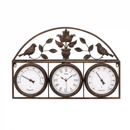 Dekorative Wanduhr mit Thermometer und Hygrometer im antiken Design