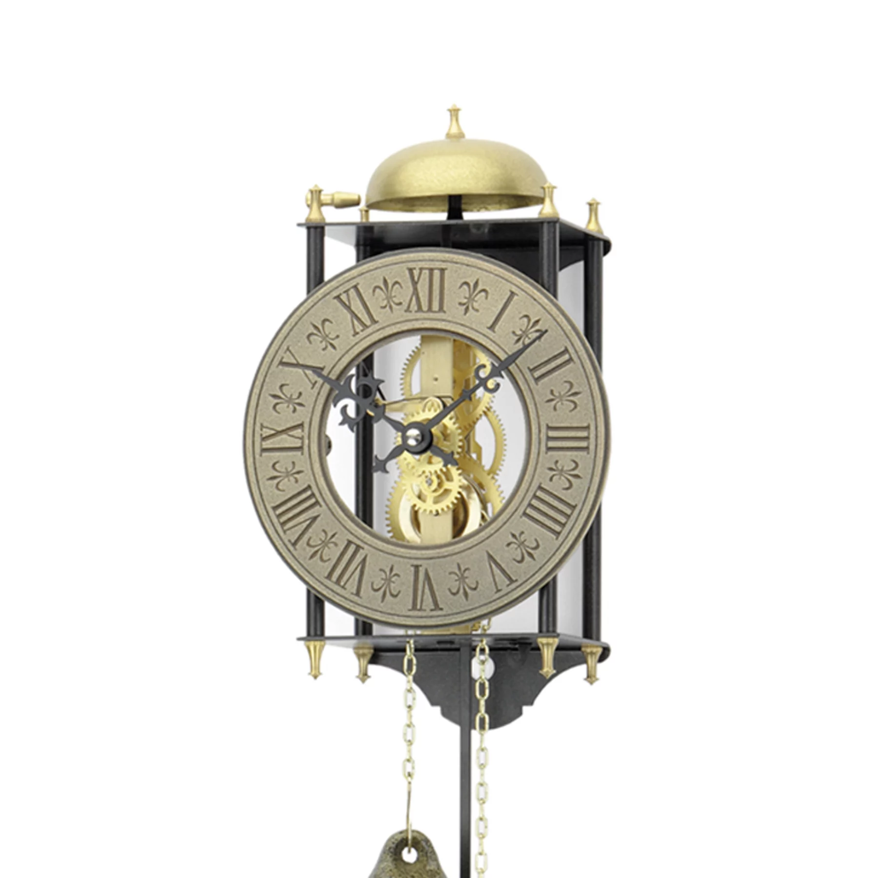 Antike Wanduhr mit sichtbarem Uhrwerk und römischen Ziffern