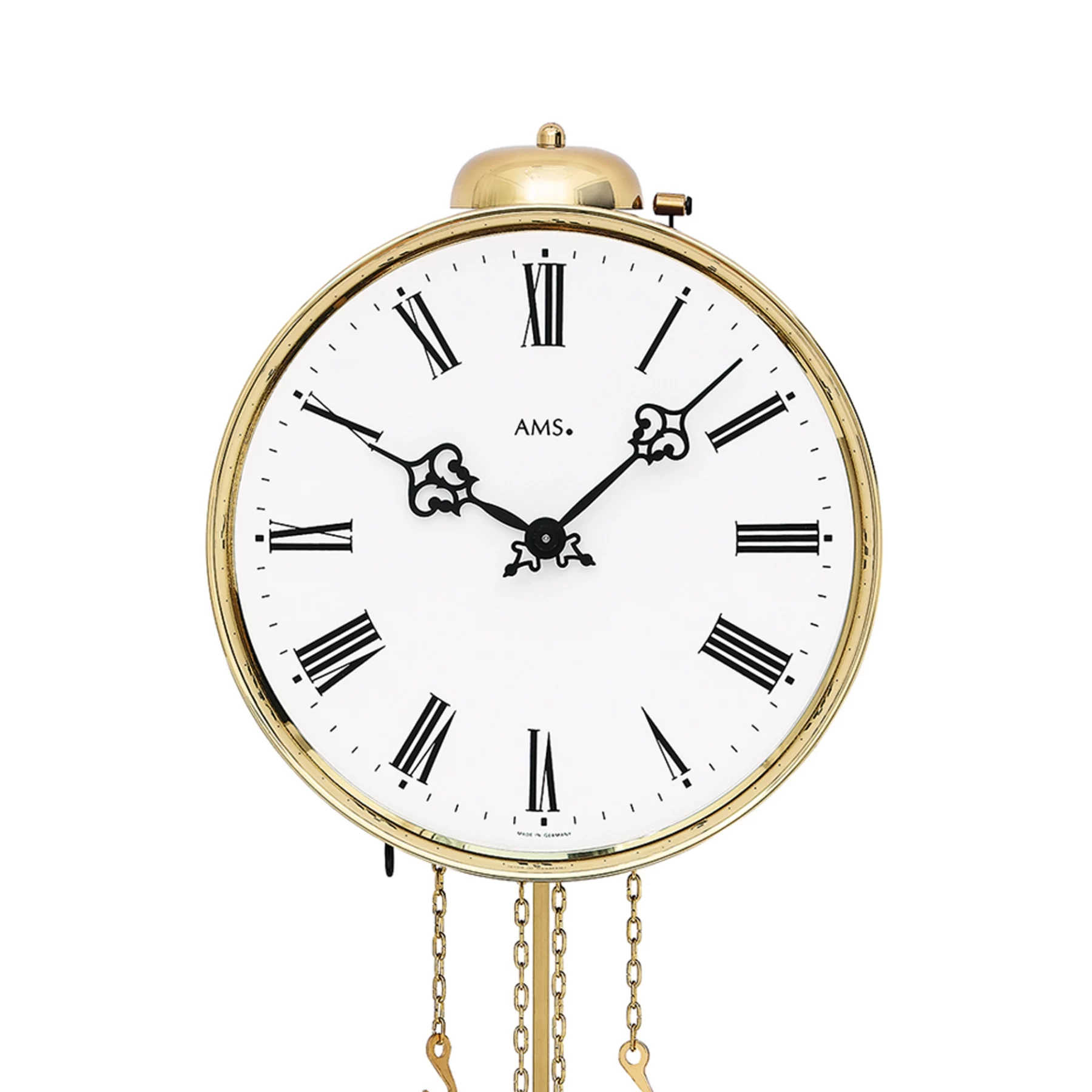 Analoge goldene Wanduhr mit römischen Ziffern