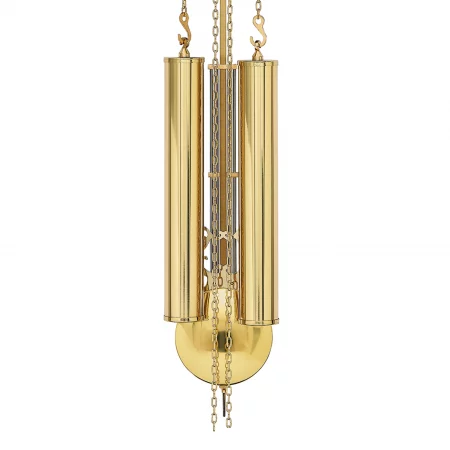 Goldene Pendeluhr mit Ketten und Zylindergewichten