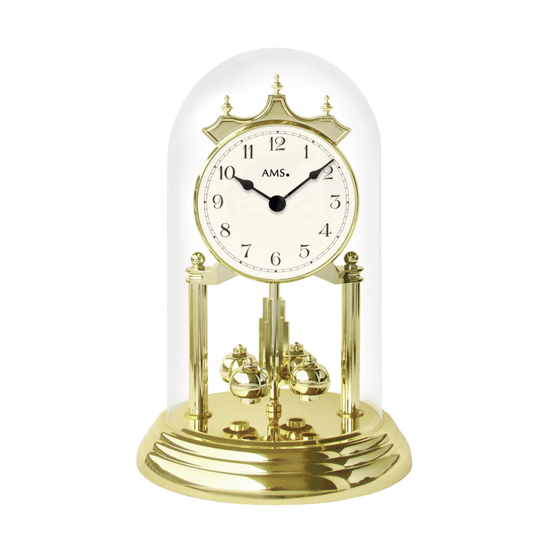 Goldenes Balancierpendel Uhr mit Glaskuppel