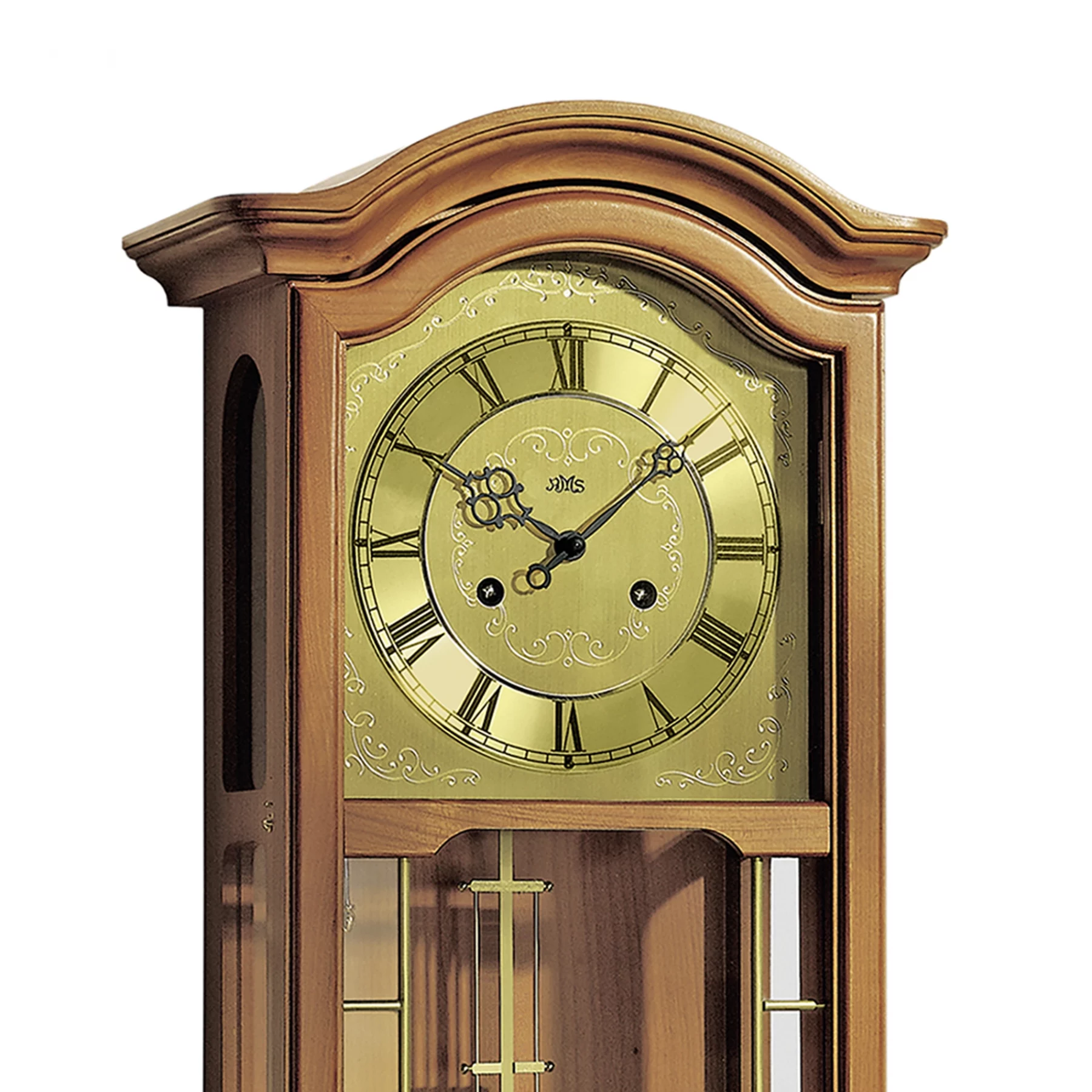 Traditionelle Standuhr mit römischem Zifferblatt in Holzrahmen