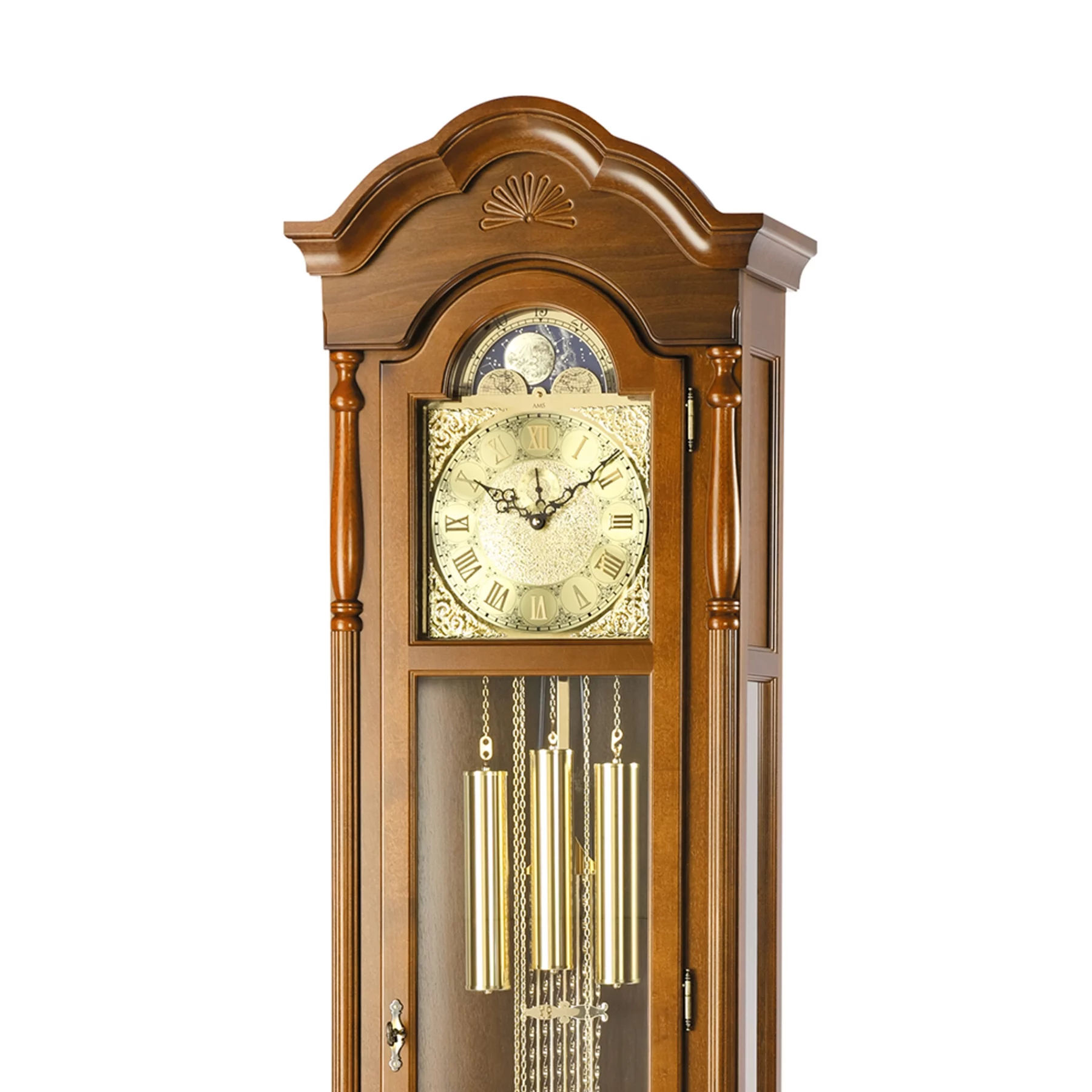 Antike Pendeluhr aus Holz mit Goldzifferblatt