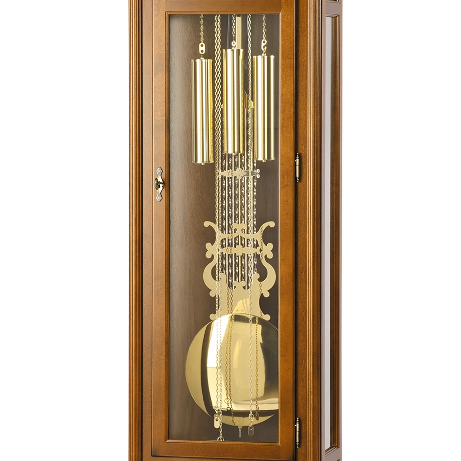 Mechanismus einer Standuhr mit goldenen Gewichten