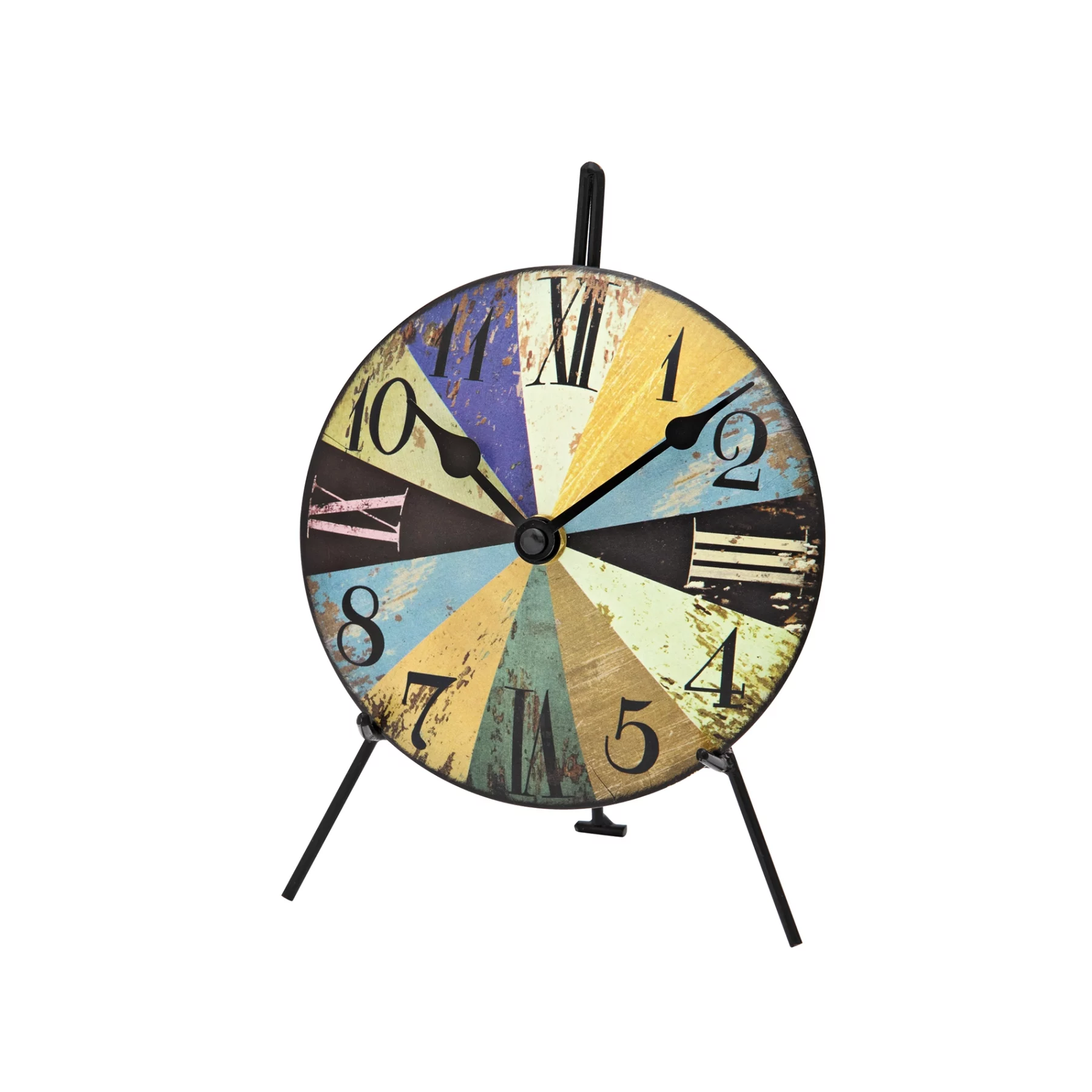 Bunter Vintage-Tischuhr mit römischen Ziffern auf Staffelei