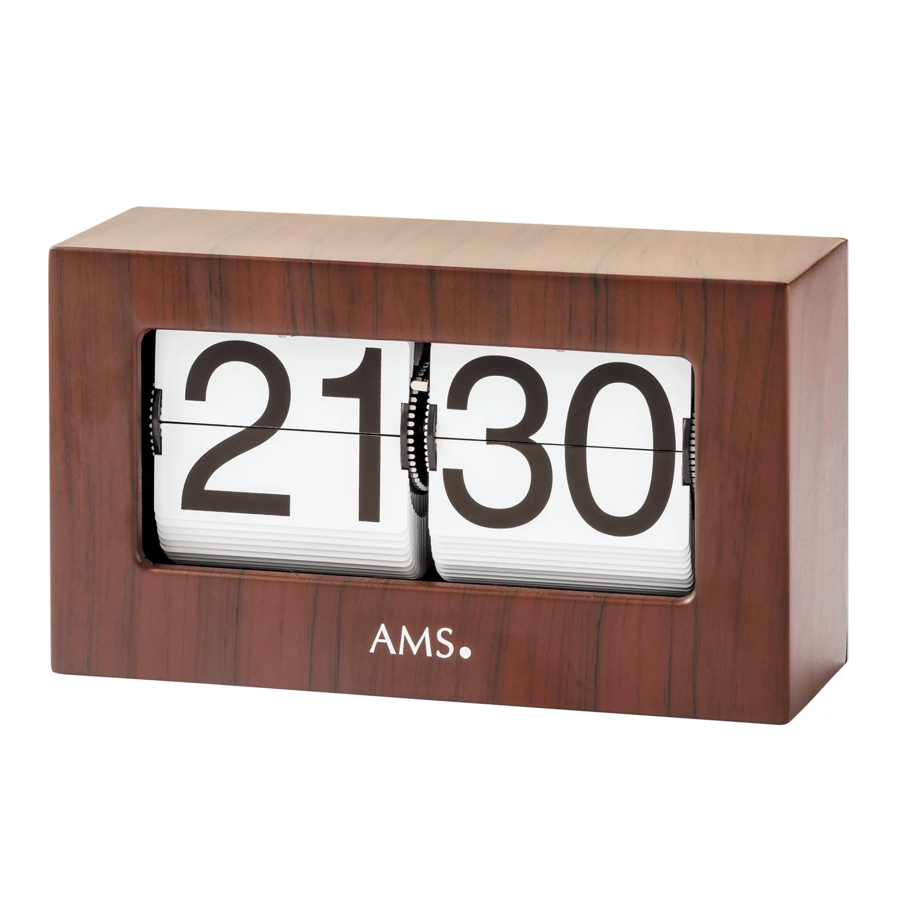 Retro Flip Uhr mit Holzgehäuse zeigt 21:30