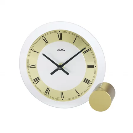 Moderne runde Tischuhr mit goldenen römischen Ziffern und Glaszifferblatt