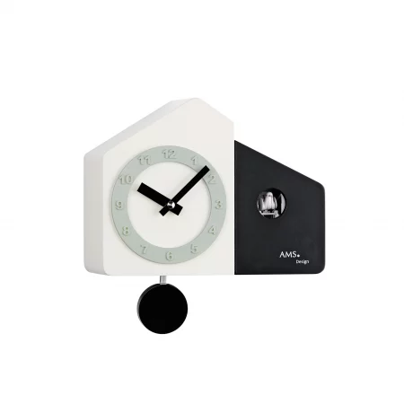 Moderne Kuckucksuhr mit Pendel in Schwarz und Weiß