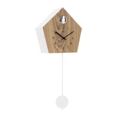 Moderne Kuckucksuhr mit Pendel und Holzzifferblatt