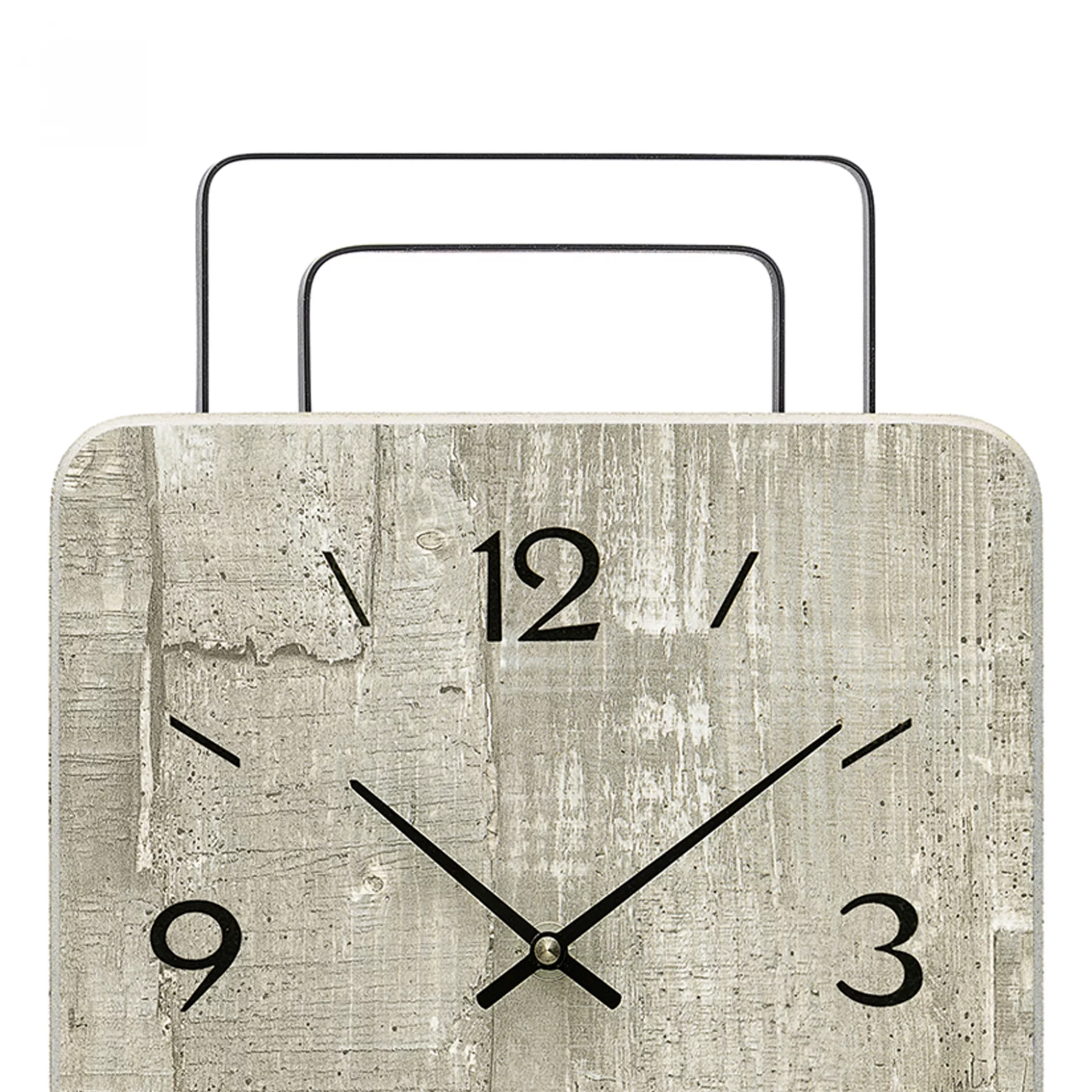 Quadratische Wanduhr mit Betonoptik und schwarzen Zeigern