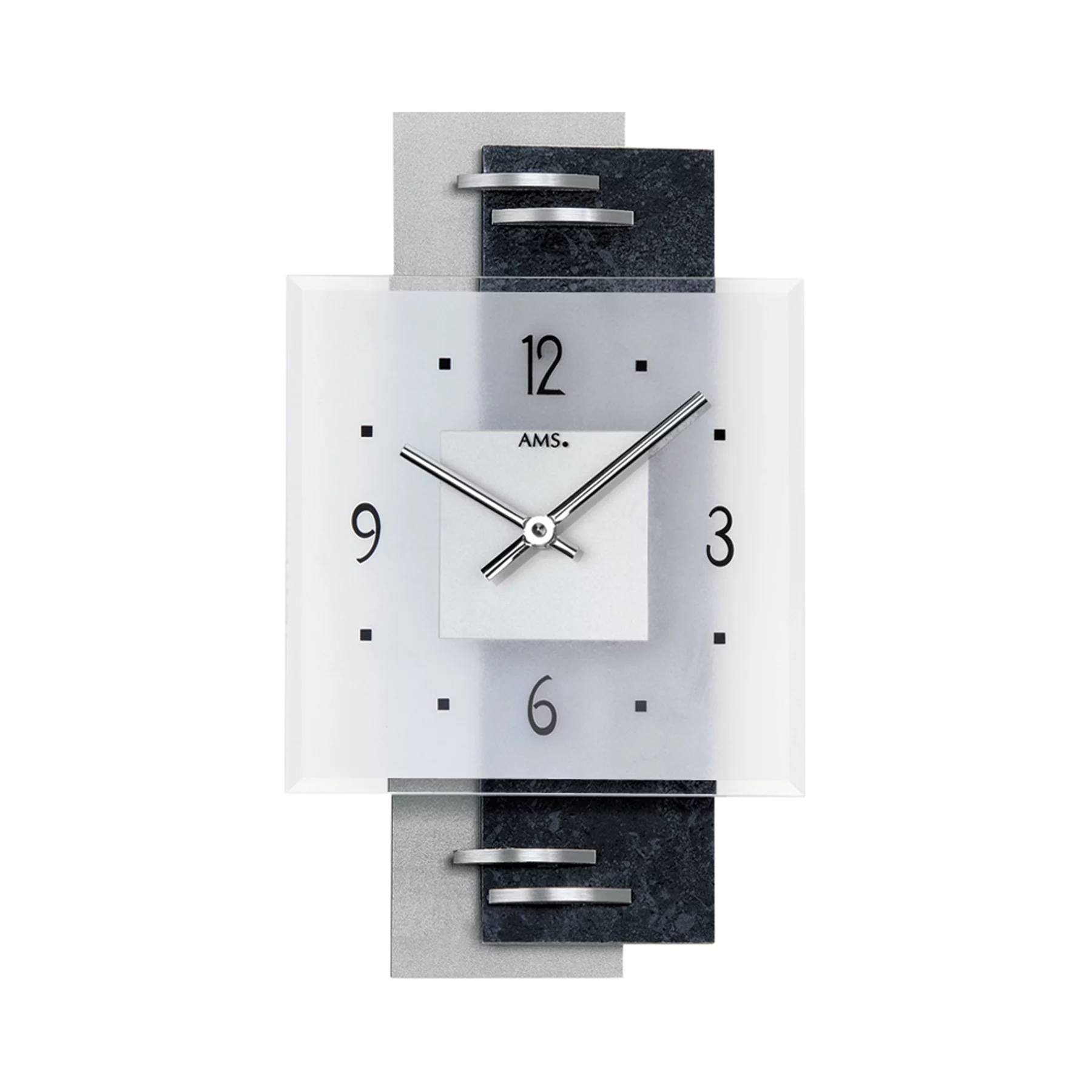 Moderne Wanduhr aus Glas mit schwarzem Zifferblatt