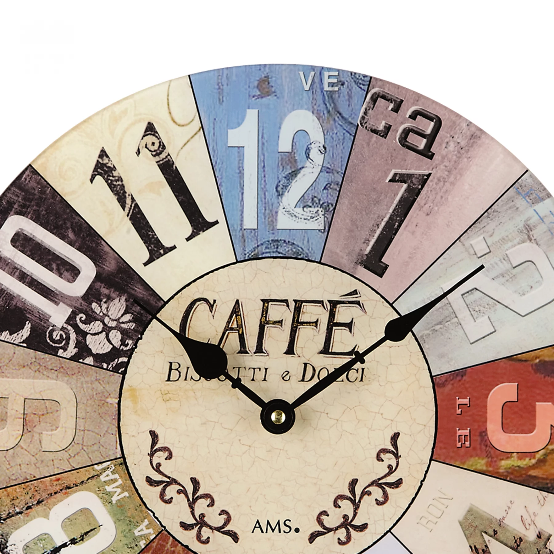 Rustikale Wanduhr im Vintage-Look mit Kaffeemotiv und großen Ziffern