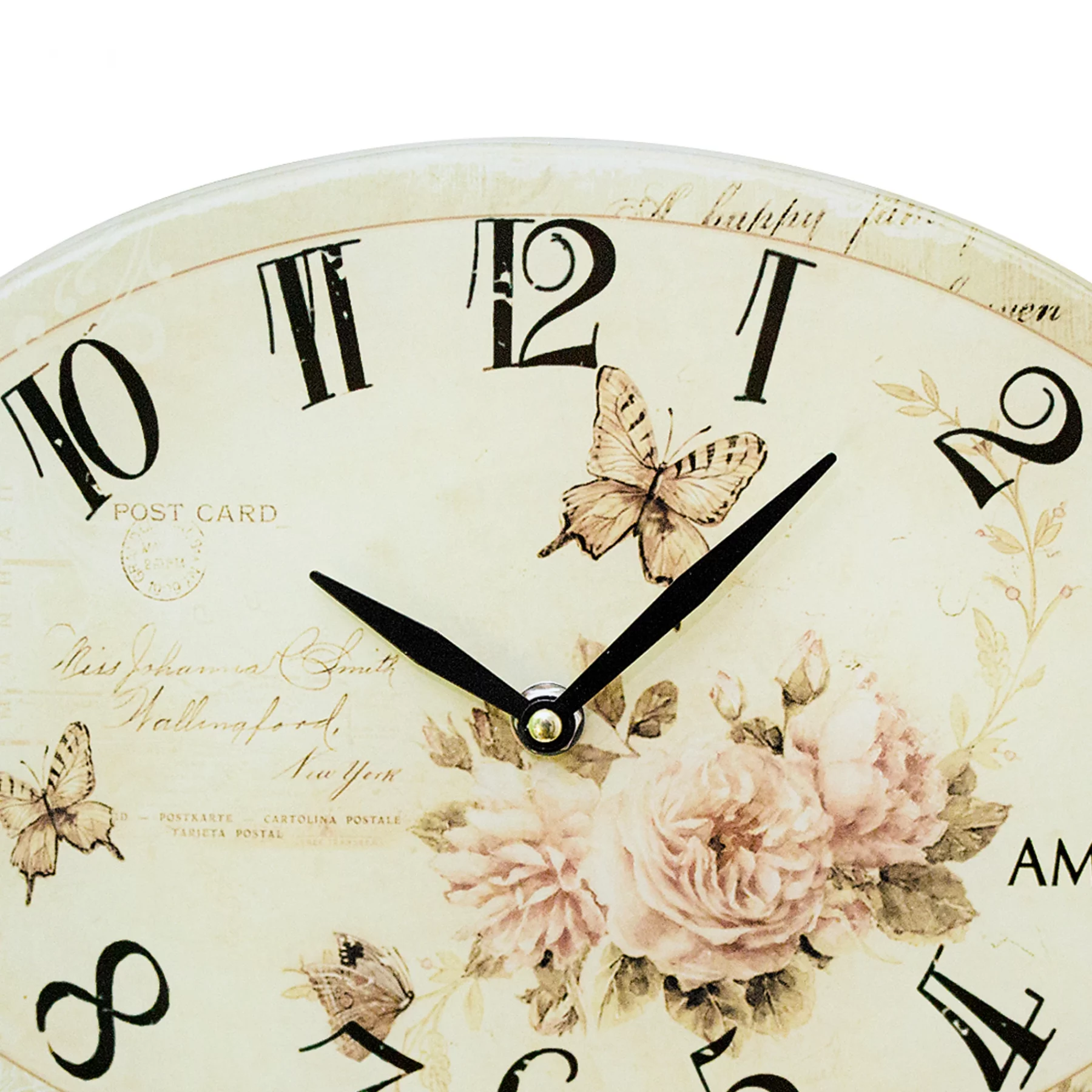 Vintage Uhr mit Schmetterlingen und Rosen auf Zifferblatt