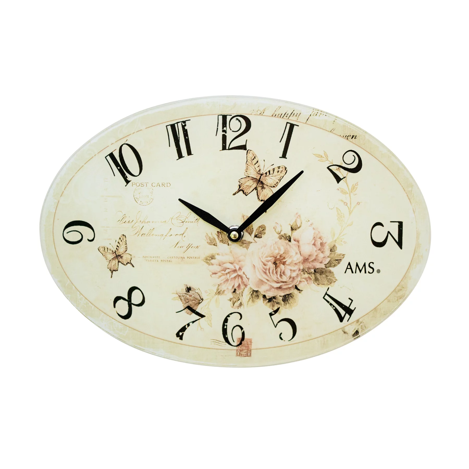 Ovale Vintage-Uhr mit Schmetterlings- und Rosenmotiv