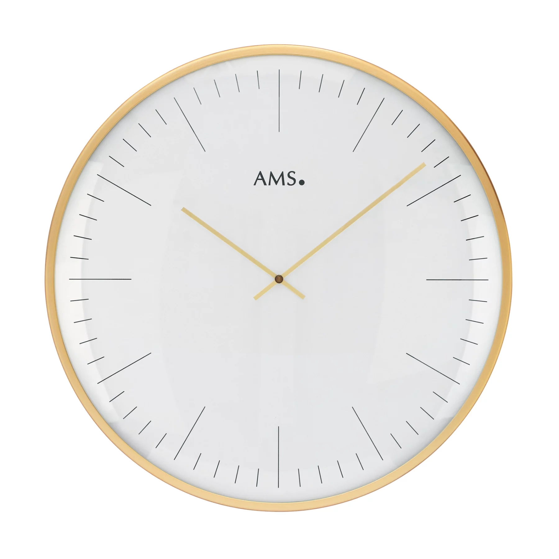 Minimalistische goldene Wanduhr mit weißem Zifferblatt