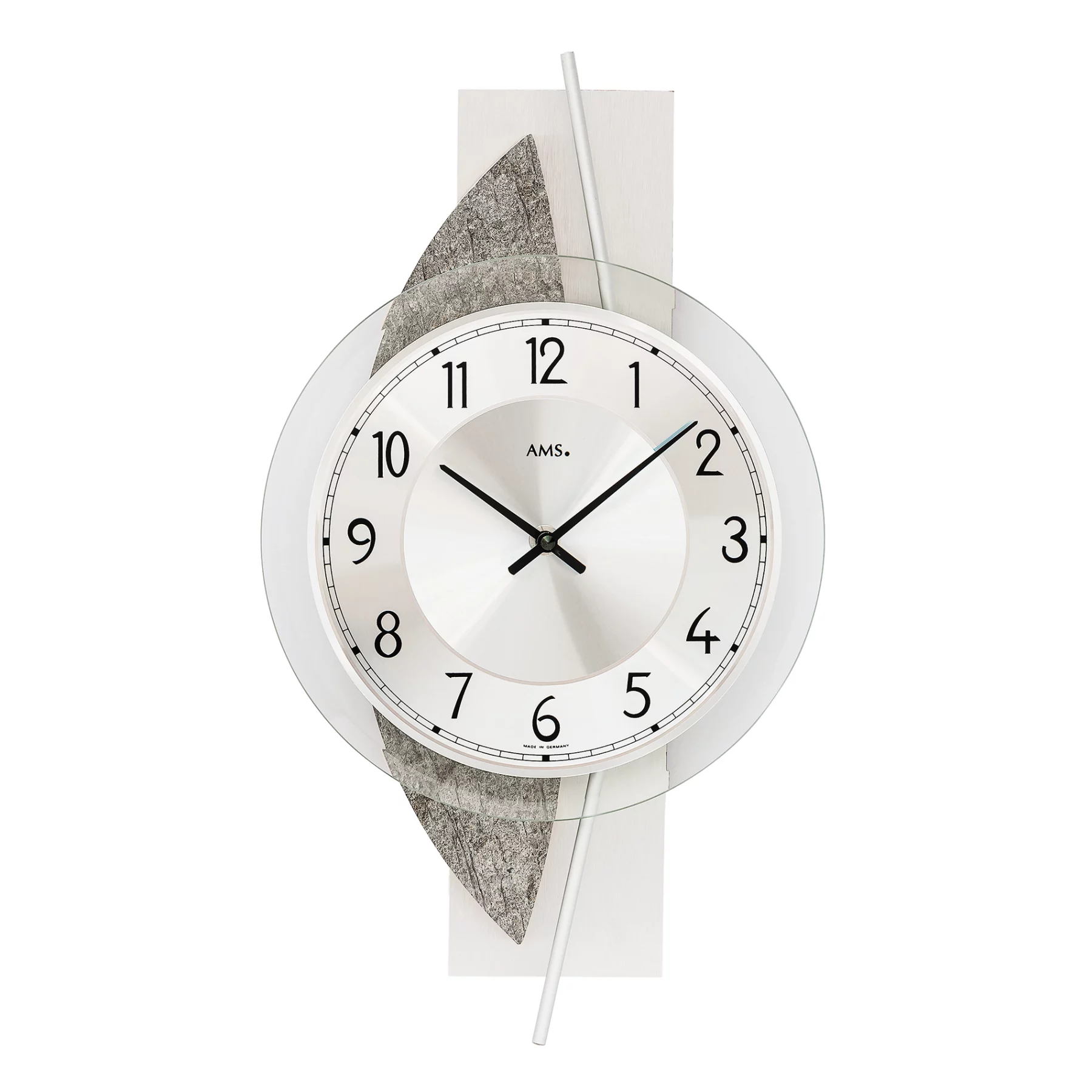 Moderne Wandpendeluhr mit Glasring und Aluminiumdesign