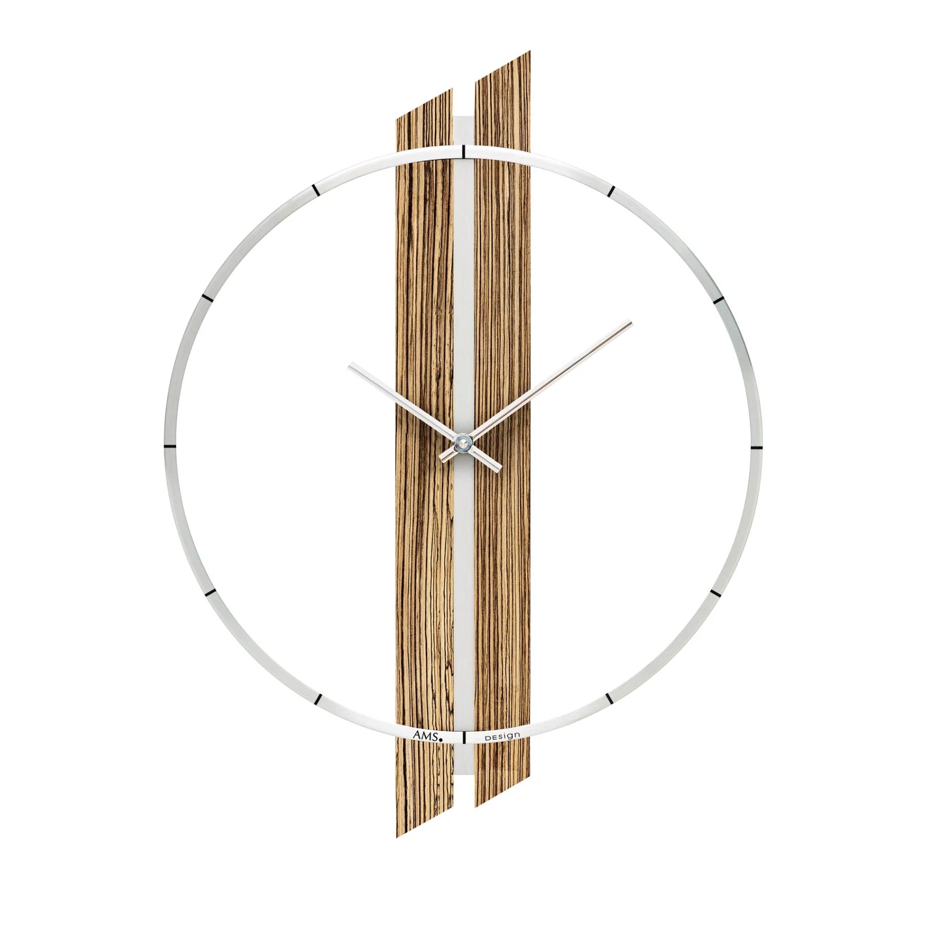 Minimalistische Wanduhr aus Metall und Holz mit modernem Design