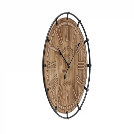 Antike runde Wanduhr mit römischen Ziffern und Holzoptik