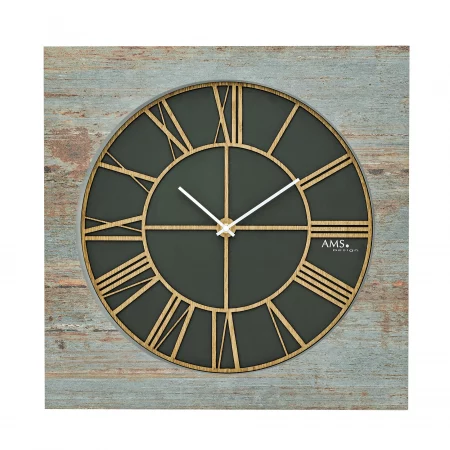 Moderne Wanduhr mit römischen Ziffern und Holzoptik Design