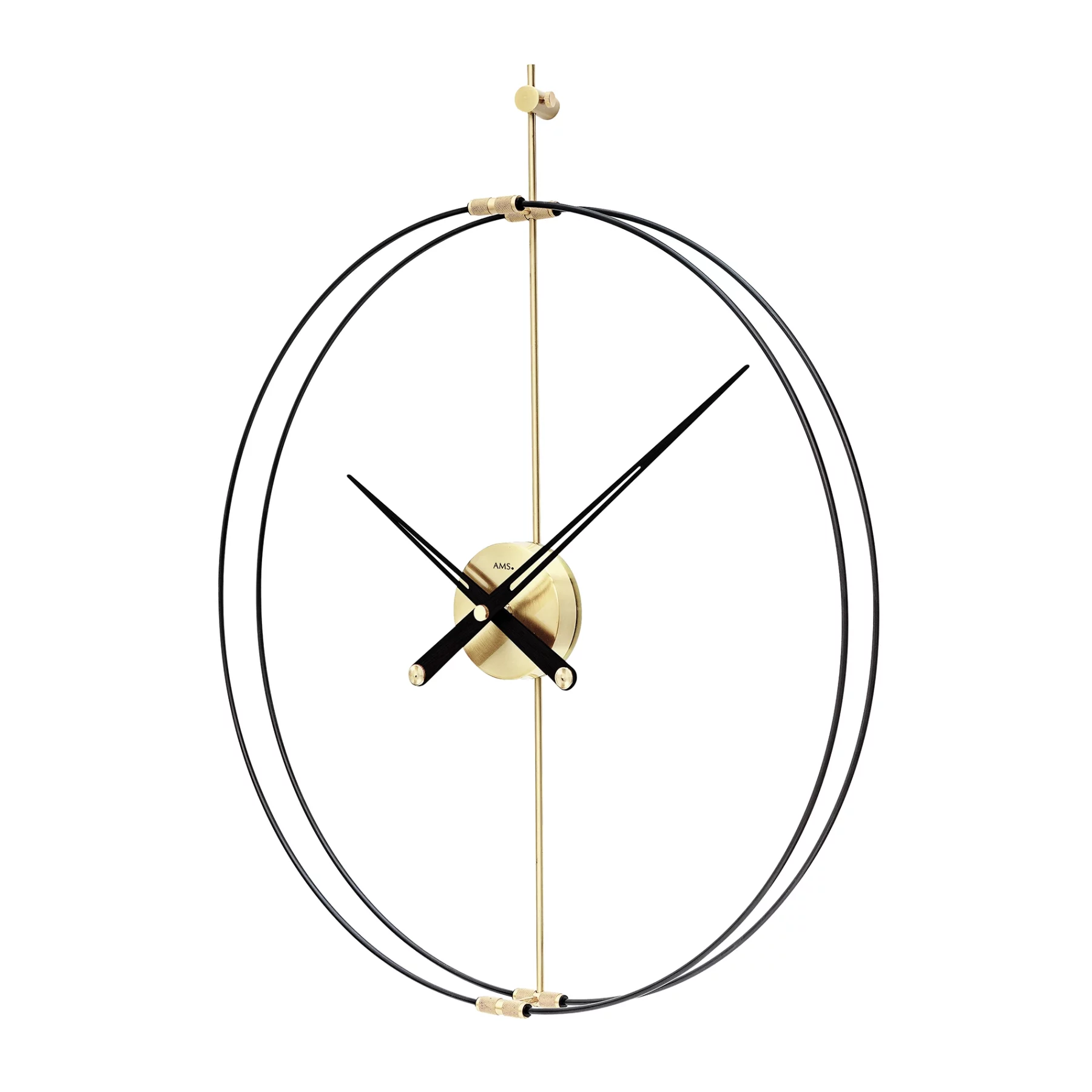 Moderne Designer-Wanduhr mit goldenen Details und minimalistischen schwarzen Zeigern