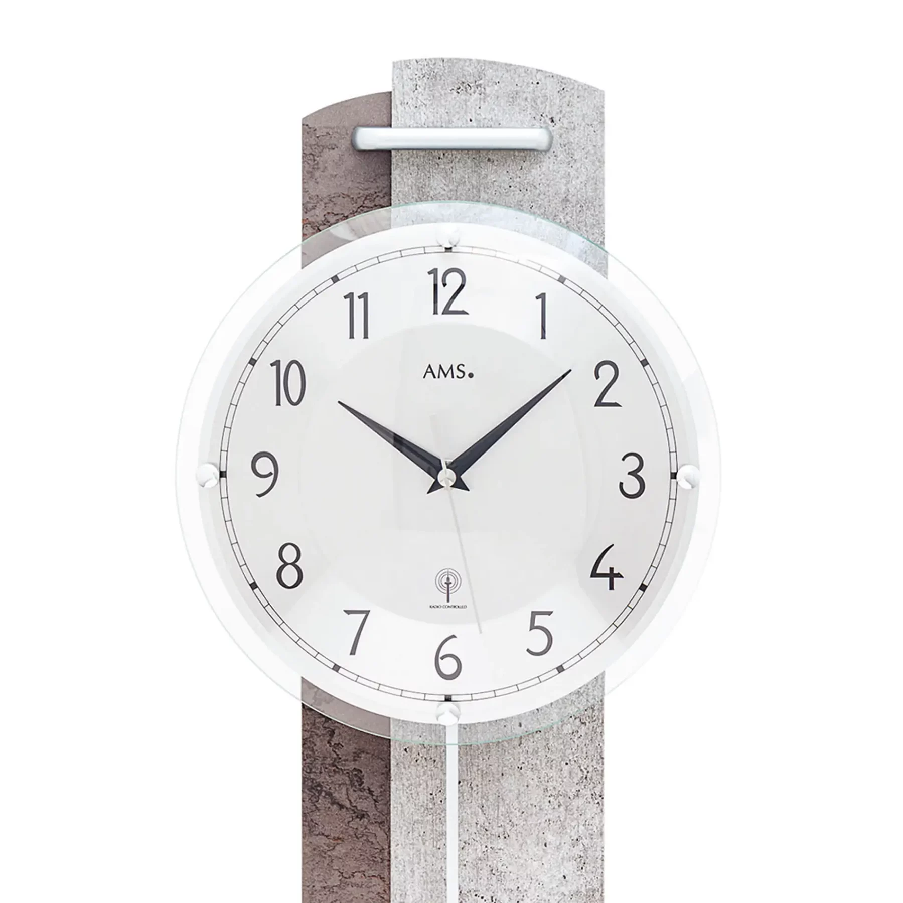 Moderne Wanduhr mit Glasfront und Pendel