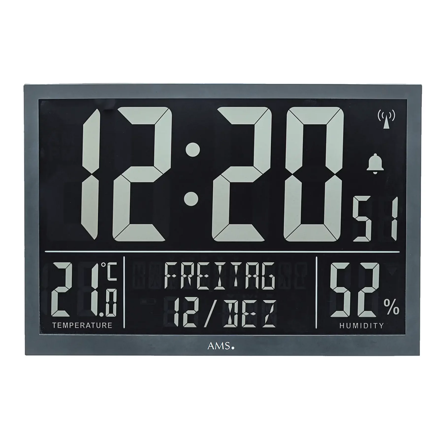 Digitale Wanduhr mit Temperatur- und Feuchtigkeitsanzeige