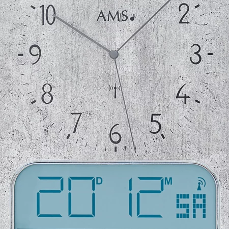 Hybride Wanduhr mit analogem Zifferblatt und digitalem Display
