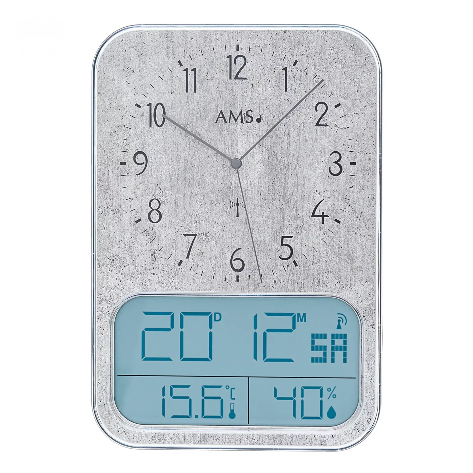 Elegante AMS Wanduhr mit analoger und digitaler Anzeige, Temperatur und Luftfeuchtigkeit