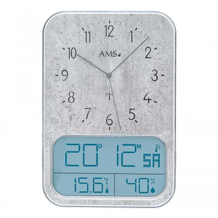 Elegante AMS Wanduhr mit analoger und digitaler Anzeige, Temperatur und Luftfeuchtigkeit