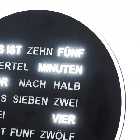 LED-Wanduhr mit Wortanzeige und minimalistischem Design