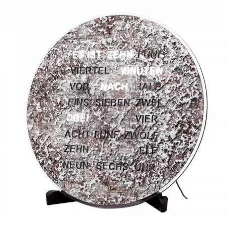 Runde Wortuhr mit deutscher Zeitanzeige