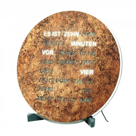 Runde Holz-Wanduhr mit deutscher Wortzeit-Anzeige