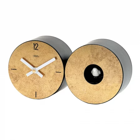 Moderne Tischuhren mit goldener Front und schwarzem Gehäuse