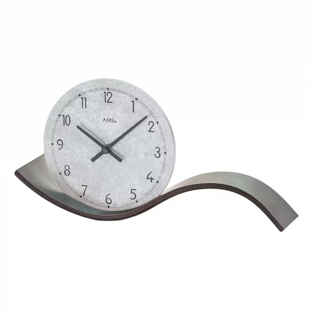 Moderne Tischuhr mit geschwungenem Holzgestell