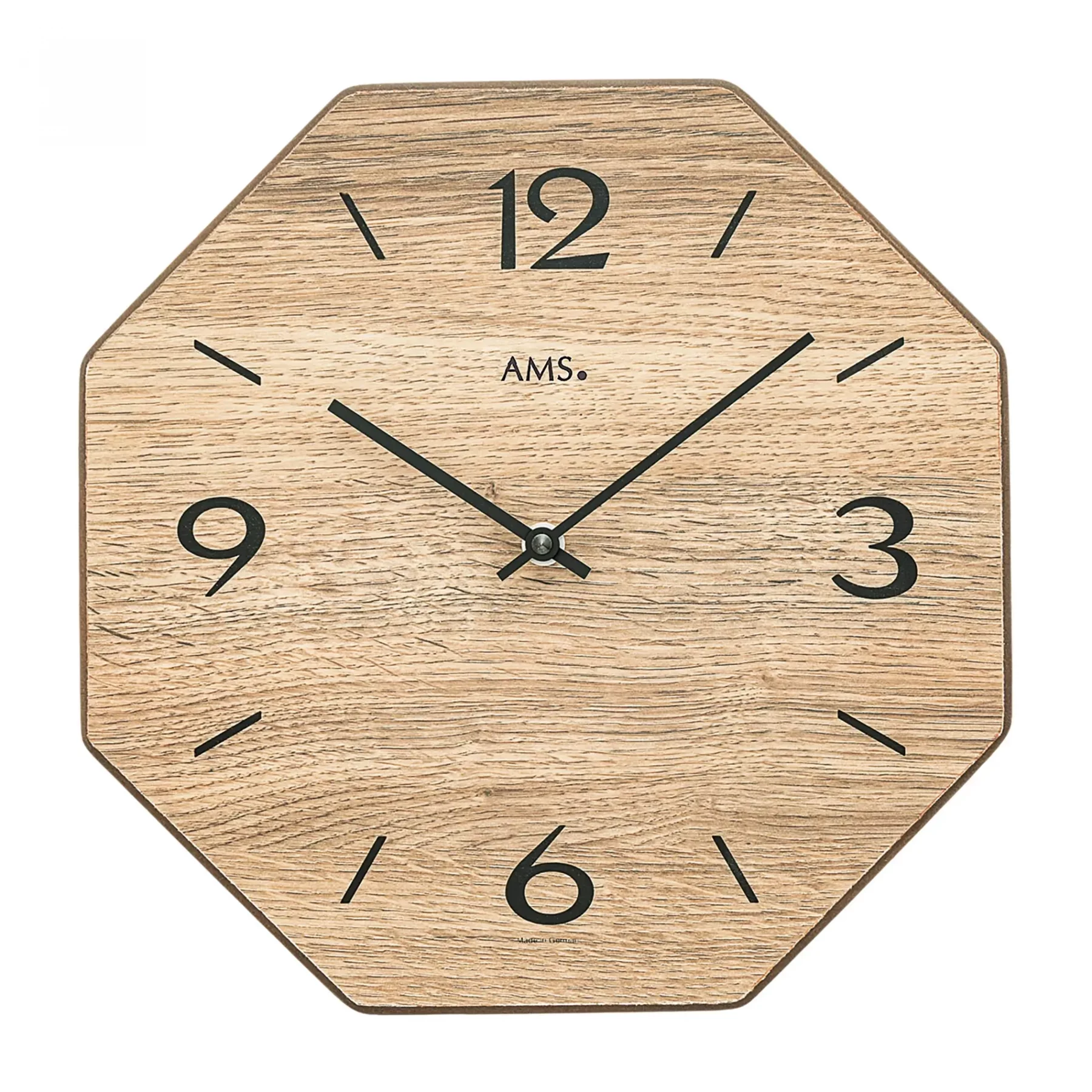 Achteckige Holzwanduhr mit schwarzen Ziffern