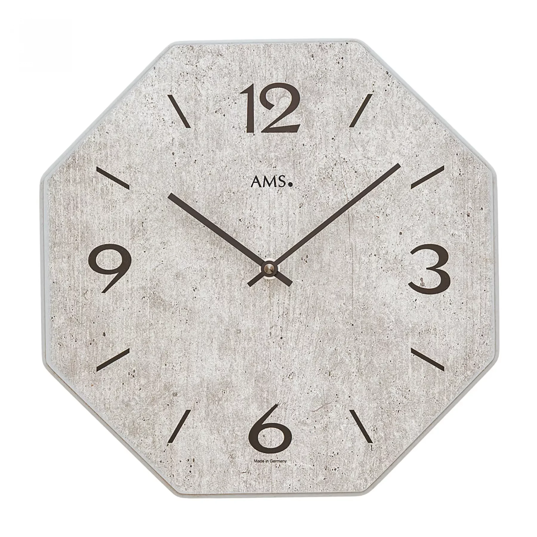 Achteckige Wanduhr mit grauem Betonmuster und schwarzen Ziffern